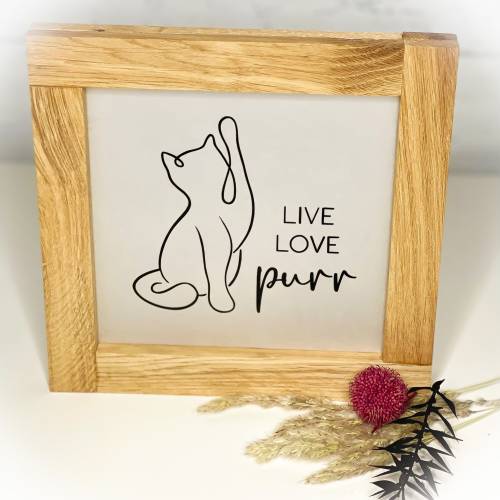 Leuchtrahmen Katze Live Love Purr | Holz Aufsteller Catmom Dekoration