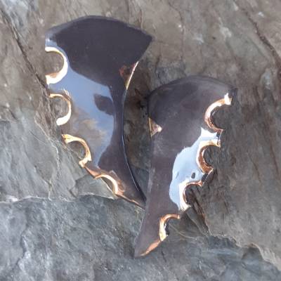PORZELLAN Schmuck Ohrringen Ohrhänger Ohrstecker Creolen Designerschmuck, Sommer Trend Unikat vergoldet