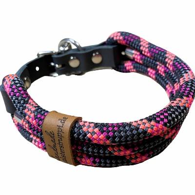 Hundehalsband, verstellbar, schwarz, grau, lachs, pink, Leder grau und Schnalle