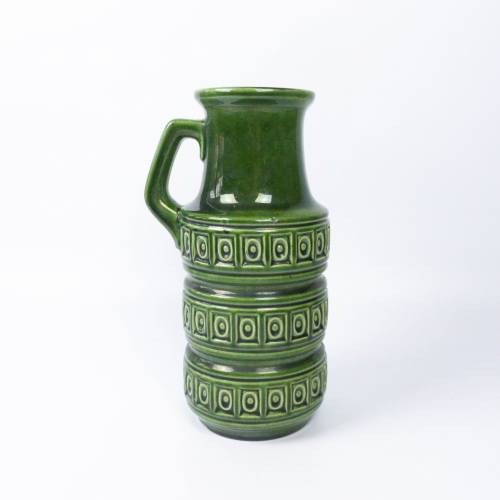 Vintage Vase Scheurich, Dekor Alaska, Blumenvase grüne Glasur, mit Henke, 26 cm hoch, Bodenmarke 429-26