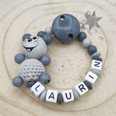 Schnullerkette mit 3D Maus & Hakelkörper & Namen 