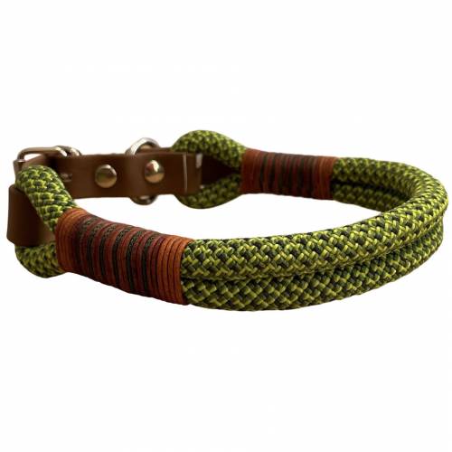 Hundehalsband, ab 25 cm Halsumfang verstellbar, grün, braun, Verschluss Schnalle, Kletterseil