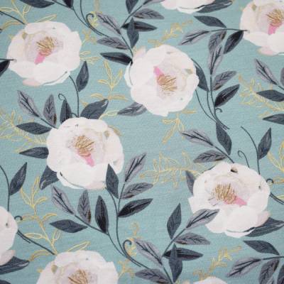 Bambusjersey Blüten Rosen Blätter auf Mint & Altrosa – Kinderstoff Meterware Öko-Tex