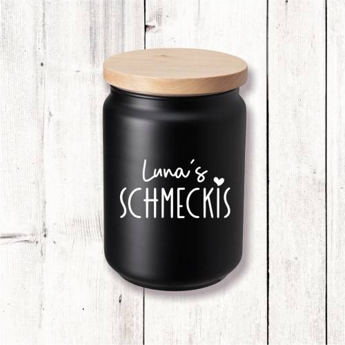Aufkleber „Schmeckis“ personalisiert Leckerlis Name  Katze Hund Vinyl Beschriftung Haustiere