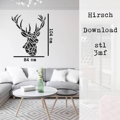 stl 3mf Hirschkopf geometrisch 3D Druck Datei Download Geweih
