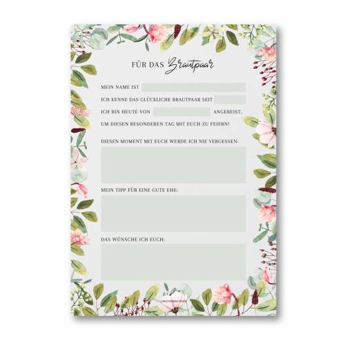 Hochzeitswünsche für das Brautpaar I Hochzeitsspiel für 50 Gäste I im handlichen A5 Notizblock Format I CreativeRobin