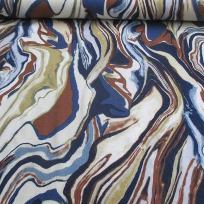 Viskose Jersey Druck Abstrakt blau-braun Töne  (1m/13,-€)