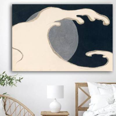 Leinwandbild Hohe Welle bei Vollmond, Meer in der Nacht, Japanische Kunst Abstrakt Artprint, Holzschnitt 1909 Vintage