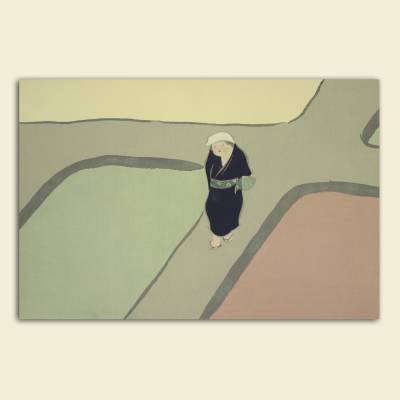 Leinwandbild Spaziergang durch die Felder – Japanische Kunst Pastell Abstrakt, Kamisaka Sekka Holzschnitt Vintage