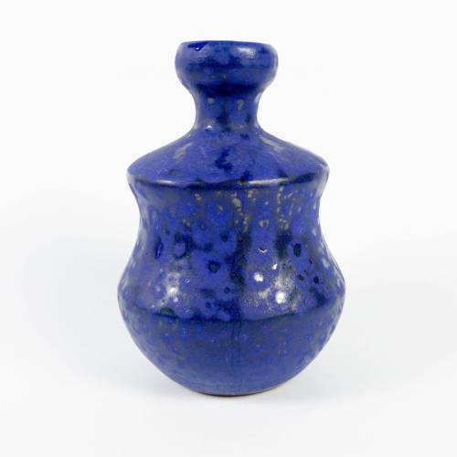 Vintage Studio Keramik Vase in glatter blauer Glasur, Bodenmarke 096/16, Höhe 16,5 cm
