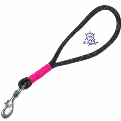 Kurze Führleine, Tauleine, schwarz, pink, Länge nach Wunsch ab 25 cm, Marke AlsterStruppi, hochwertig