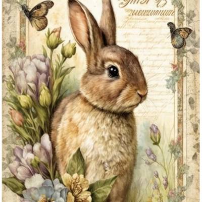 Bastelpapier - Decoupage-Papier - A4 - Softpapier - Vintage - Shabby - Hase -  Ostern - 13233