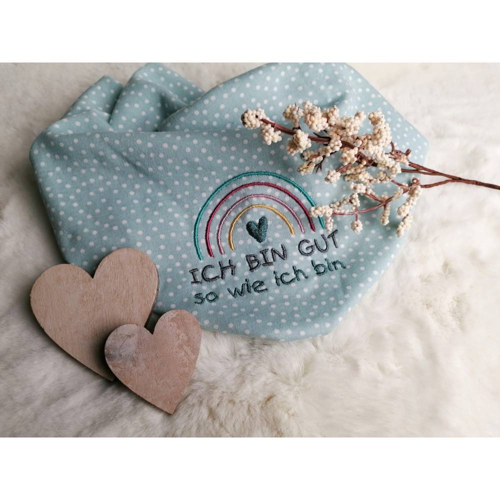 Stickdatei "Gut so wie ich bin" 10x10 und 13x18 für die Stickmaschine Regenbogen Herz Spruch Bild 3