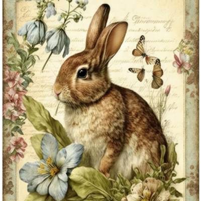 Bastelpapier - Decoupage-Papier - A4 - Softpapier - Vintage - Shabby - Hase -  Ostern - 13234