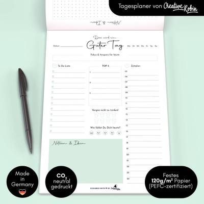 To Do Liste & Tagesplaner Block A4 | 50 Blätter mit Vor- und Rückseite | CreativeRobin
