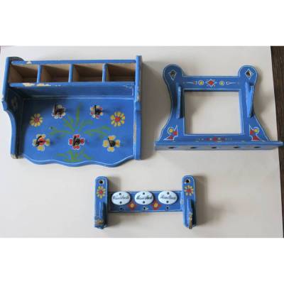 3 blaue Wandregale Vintage Puppenhaus