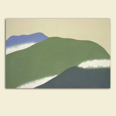 Leinwandbild Grüne Berge – Japanische Kunst im Pastell Holzschnitt von Kamisaka Sekka