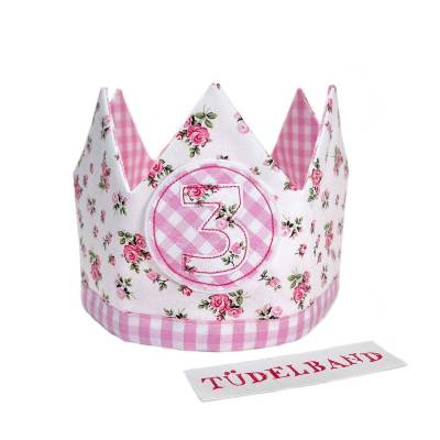 Krone Geburtstagskrone Stoffkrone ...die Wendekrone... rosa...Rosen... 