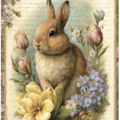 Bastelpapier - Decoupage-Papier - A4 - Softpapier - Vintage - Shabby - Hase -  Ostern - 13236