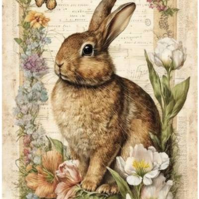 Bastelpapier - Decoupage-Papier - A4 - Softpapier - Vintage - Shabby - Hase -  Ostern - 13237