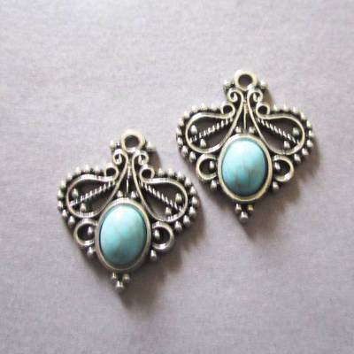 2x Charms Anhänger mit einem Türkis Stein Antiksilber