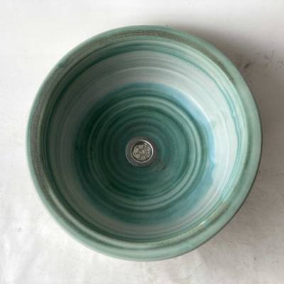 Waschbecken zum Einsetzen/ Grün-Beige Ø 36 cm Höhe 15,5 cm