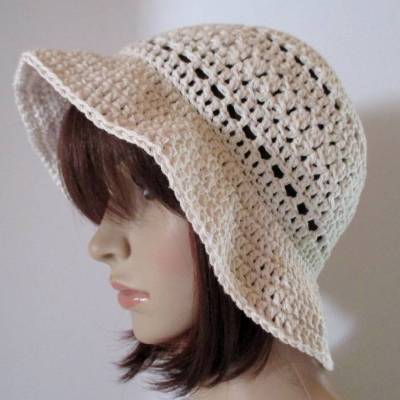 Sommer-Hut, Bucket Hat mit Lochmuster aus tollem Garn aus Baumwolle, Leinen und Viskose, Häkelhut