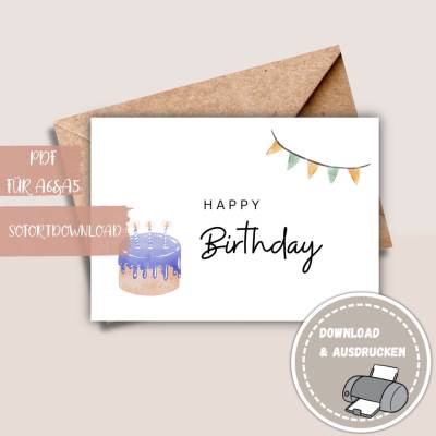 Geburtstagskarte zum Ausdrucken, druckbare Karte, Glückwunschkarten Happy Birthday zum Ausdrucken