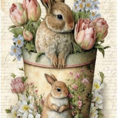 Bastelpapier - Decoupage-Papier - A4 - Softpapier - Vintage - Shabby - Hase -  Ostern - 13238
