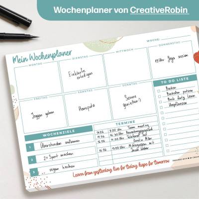 Wochenplaner Block A4 • 50 Blatt • Schreibtischunterlage aus Papier • To Do Liste • Tagesplaner • CreativeRobin