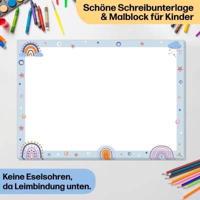 Regenbogen Malblock und Malunterlage für Kinder & Erwachsene | Schreibtischunterlage aus Papier DIN A3 mit 25 Blättern