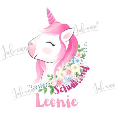 Bügelbild Einschulung Schulkind Einhorn Rosa *personalisiert*