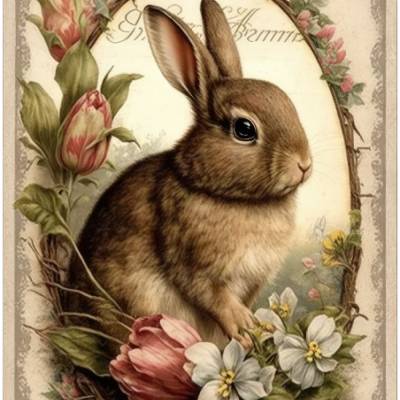 Bastelpapier - Decoupage-Papier - A4 - Softpapier - Vintage - Shabby - Hase -  Ostern - 13240