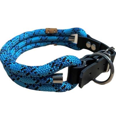 Hundehalsband, verstellbar, blau, schwarz, Leder und Schnalle