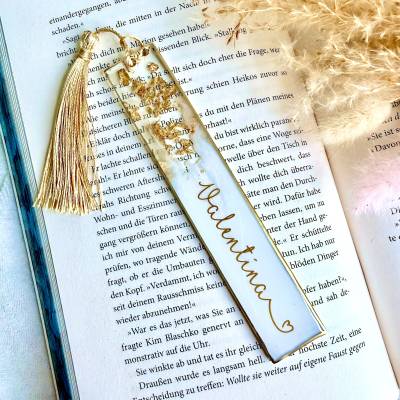 Personalisiertes Lesezeichen aus Epoxidharz mit Name, Geschenk für Buchliebhaber, Resin Lesezeichen mit Goldfolie