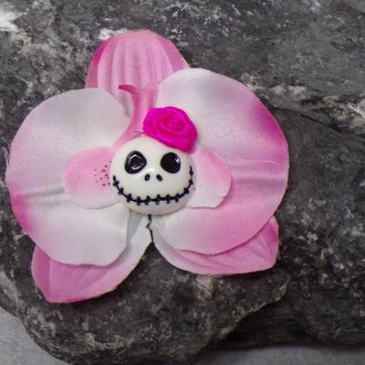 Skull Orchidee  Haarspange,  Stoff, Totenkopf, emo, Haarklammer, punk, gothic, 