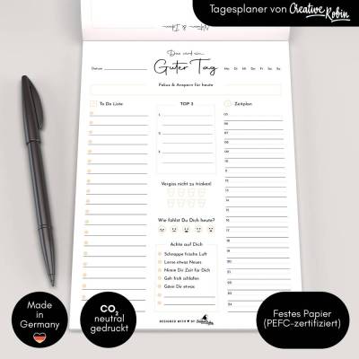 Tagesplaner & To Do Liste | A5 Notizblock orange | 2-seitig bedruckt | 50 Blatt | CreativeRobin