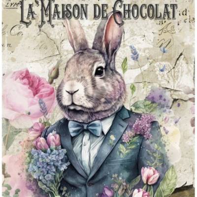 Bastelpapier - Decoupage-Papier - A4 - Softpapier - Vintage - Shabby - Hase - Ostern - 13212