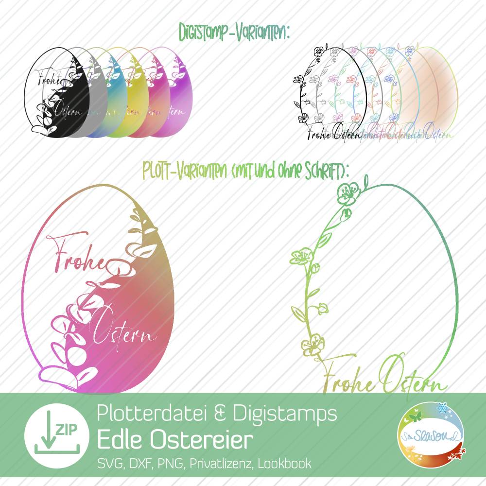 Plotterdatei Edle Ostereier, Digistamps Erwachsenenmotiv Ostern für Karten, Osterdeko, SVG Folienplott, Papier plotten Bild 1