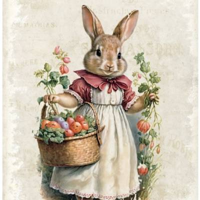 Bastelpapier - Decoupage-Papier - A4 - Softpapier - Vintage - Shabby - Hase - Ostern - 13204
