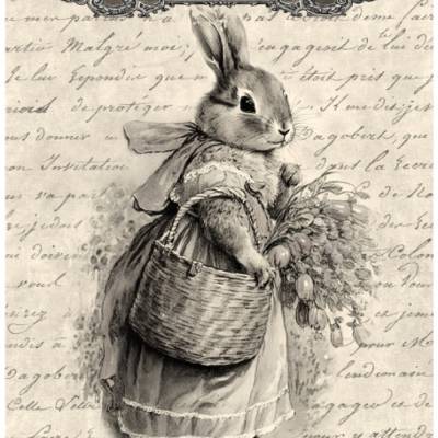 Bastelpapier - Decoupage-Papier - A4 - Softpapier - Vintage - Shabby - Hase - sepia - Ostern - 13203