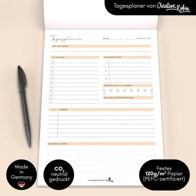 Tagesplaner & To-Do Liste als DIN A4 Notizblock orange mit 50 Blättern | CreativeRobin