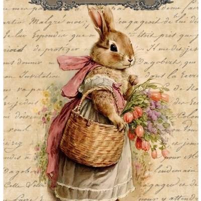 Bastelpapier - Decoupage-Papier - A4 - Softpapier - Vintage - Shabby - Hase - Ostern - 13202