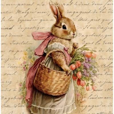 Bastelpapier - Decoupage-Papier - A4 - Softpapier - Vintage - Shabby - Hase - Ostern - 13201