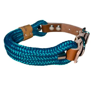 Hundehalsband für kleine Hunde, Tau, verstellbar, petrol, Verschluss mit Leder und Schnalle, 