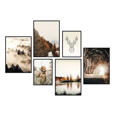 CreativeRobin Poster Set als Wohnzimmer Deko | 4x A3 + 2x A4 Wandbilder Collage | ohne Rahmen » Herbst «