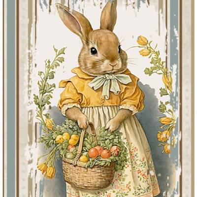 Bastelpapier - Decoupage-Papier - A4 - Softpapier - Vintage - Shabby - Hase - Ostern - 13200