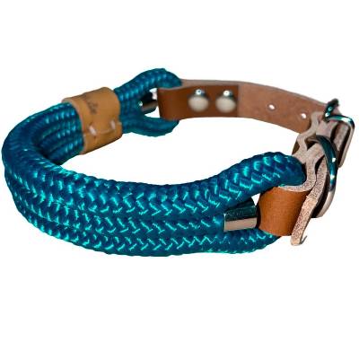 Hundehalsband für mittelgroße bis große Hunde, Tau, verstellbar, petrol, Verschluss mit Leder und Schnalle,