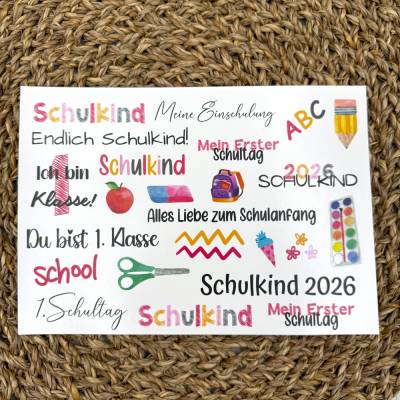 Kerzentattoo EINSCHULUNG, A5, rosa, Wasserschiebefolie, Kerzenfolie, Kerzensticker, , Schulkind, Schule