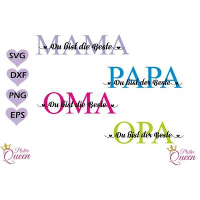 Plotterdatei "Mama,Oma,Opa,Papa du bist der Beste Bundle SVG / Dxf Pdf Silhouette | Svg Clipart